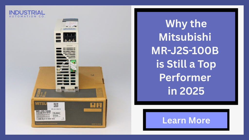 Front view of Mitsubishi MR-J2S-100B servo drive on original box, promoting top performance and reliability in 2025, by Industrial Automation Co.